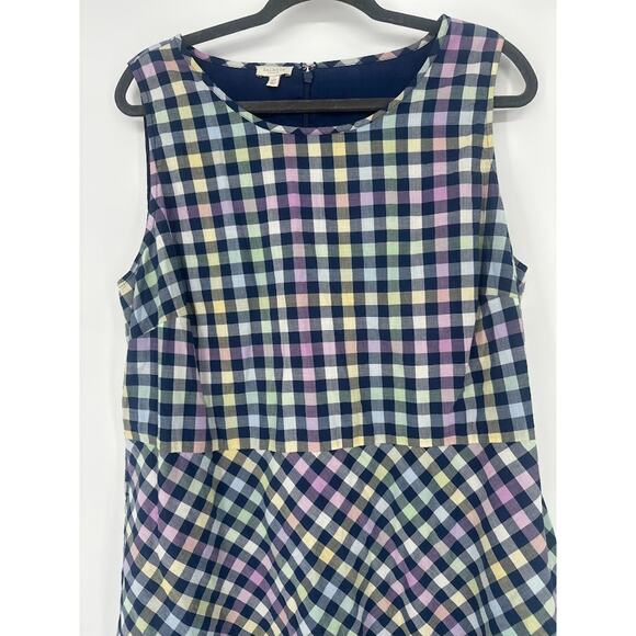 Talbots Dress 14W Rainbow Gingham Sleeveless Preppy Midi Cotton Retro Fit Flare - Picture 2 of 8